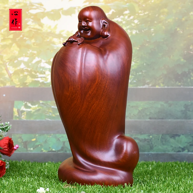 50CM huge home Lobby The entrance-hall efficacious Money Drawing Martial god of wealth Maitreya Buddha FENG SHUI red wood statue