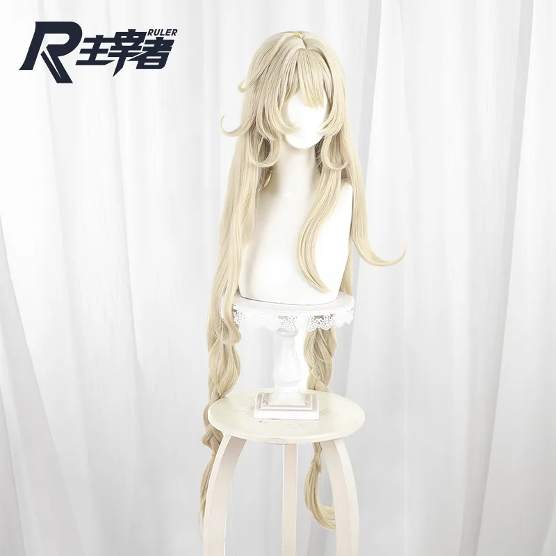 ゲーム原神アリスコスプレウィッグライトブロンドロングヘア耐熱ファイバーヘアハロウィンパーティー女性のためのアクセサリープロップ