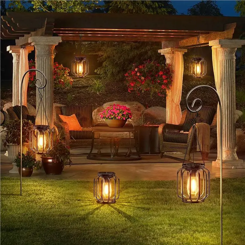 Lightweight 4X Solar Hanging Lanterns Outdoor Waterproof:Lights With Hook, Lantern Decor For Outside, Outdoor Lighting