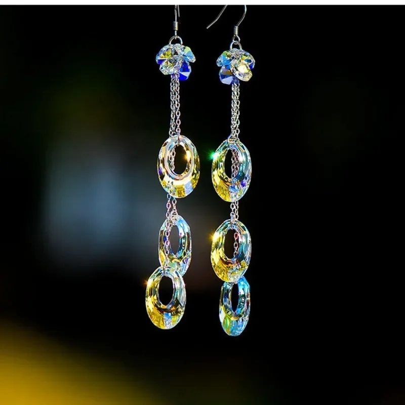 Pendientes colgantes de cristal para mujer, aretes largos con borlas AB, temperamento elegante, joyería para fiesta de compromiso, regalos, novedad