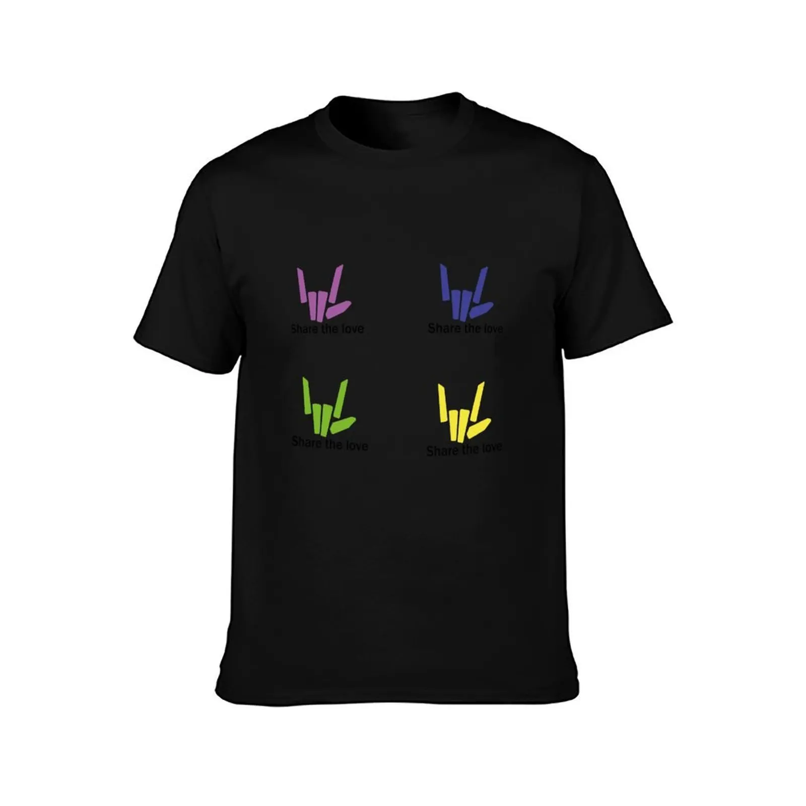Share the Love Yellow, Green, Blue and Purple Pack Sticker Style T-Shirt Plus Size Workout Short Sleeve Top T-Shirt