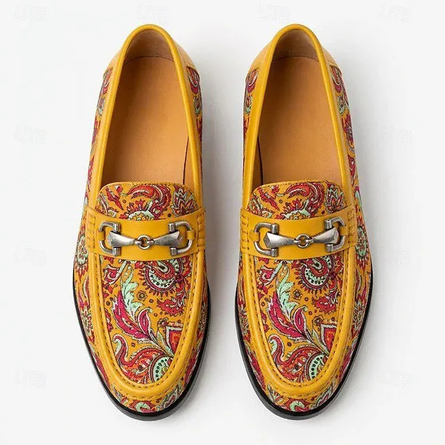 National style Paisley printed loafers for men, light luxury for men, personalized for banquets, one foot leather shoes for men