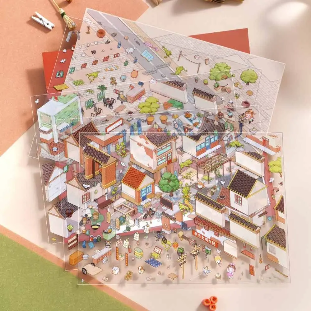 Street View Series Miniature Collection Stickers Scrapbooking Material Cartoon Landscaping Stickers Visual Stacking