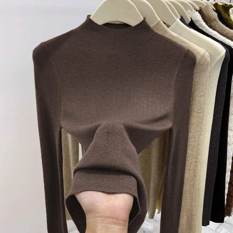 2025 Autumn Winter Coffee Retro Mock Neck Knit Top - Slim-Fit Figure-Flattering Versatile Basic, Bestseller