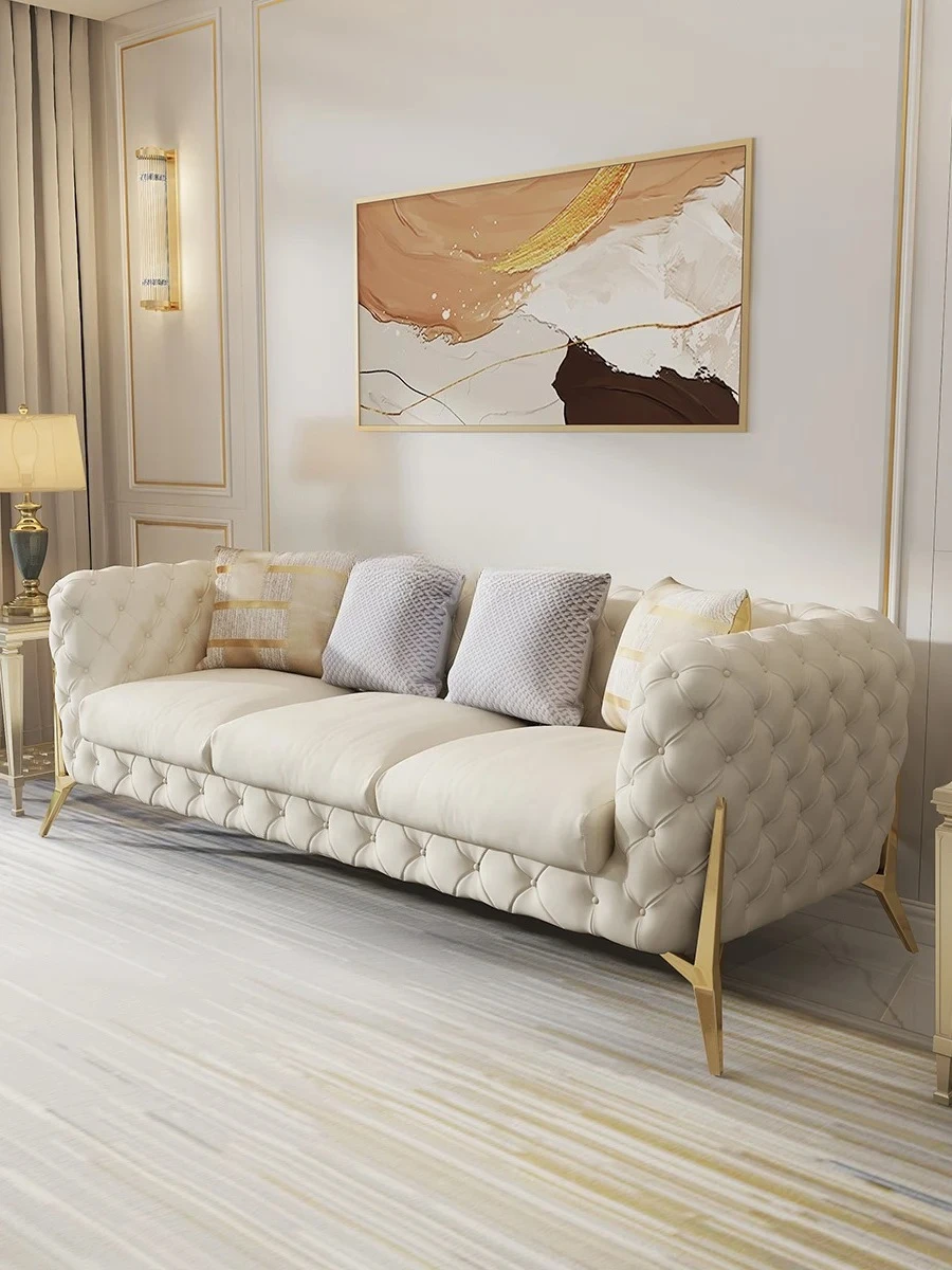 

Cream style, leather sofa, luxury American living room combination designer four-person sofa