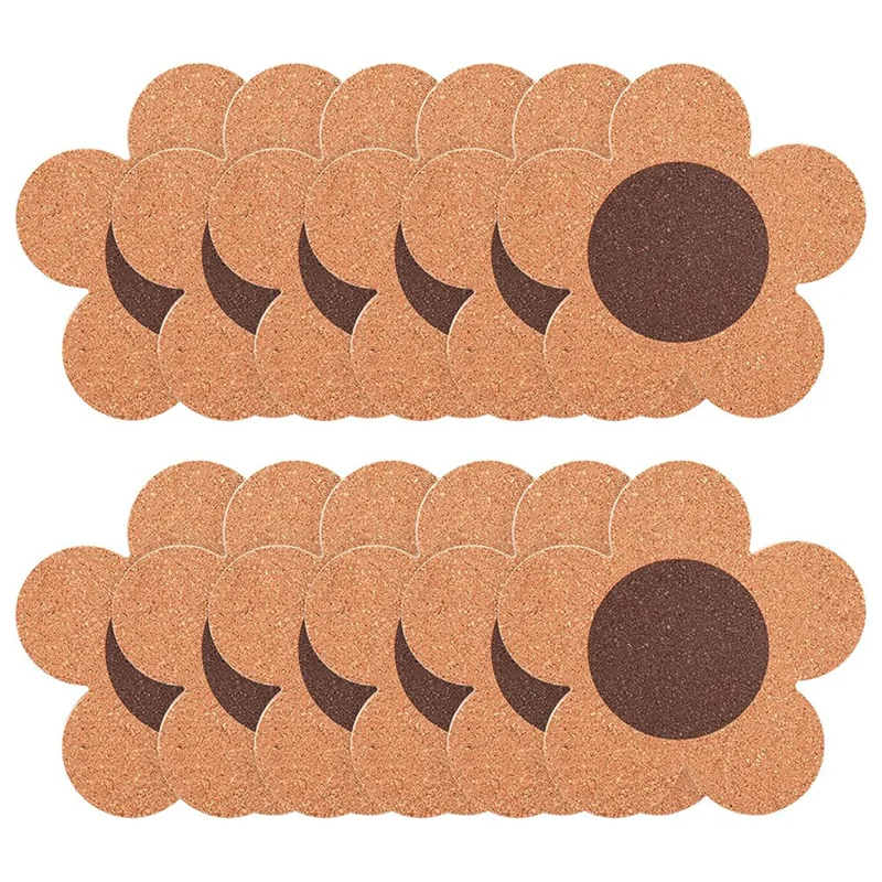 12 Pack 3/8 inch Thick Cork Coasters, 4 Inch Flower Shape Absorbent Natural Cup Coasters Heat Resistant Coasters-A22G