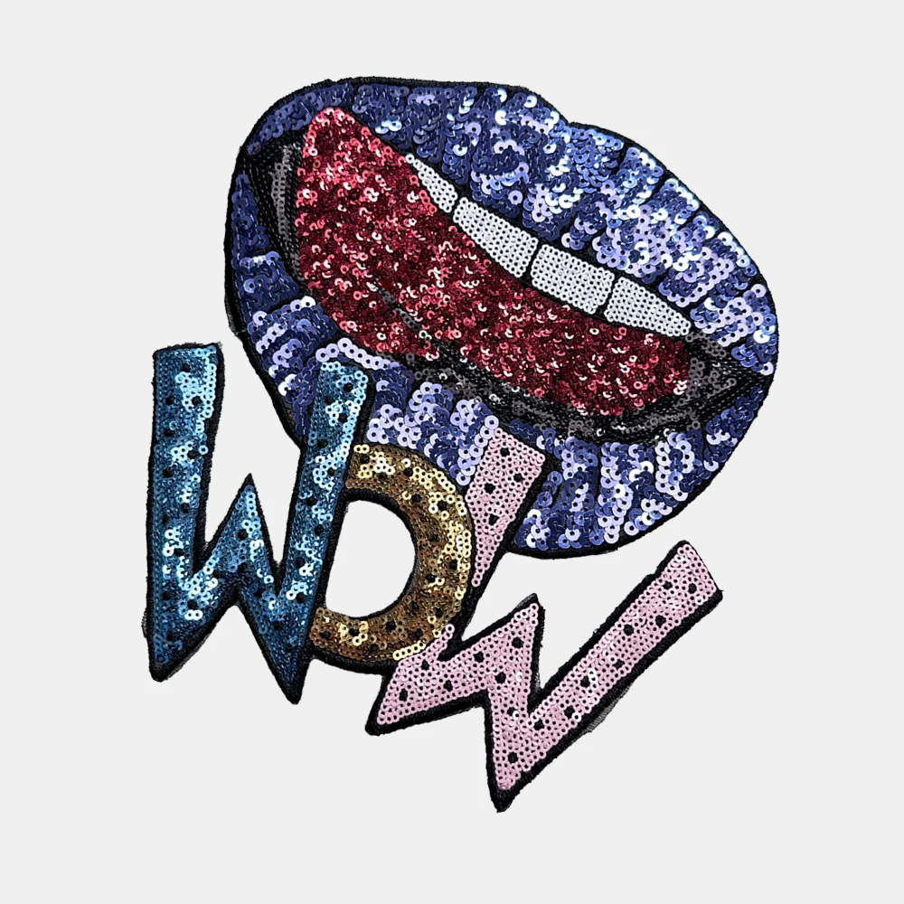 رقعة شفاه مطرزة للملابس ، لامعة أنيقة ، مكواة على رقعة ، إكسسوارات تزيين ذاتية الصنع ، لاصقة خلفية ، 23x21 سم ، 1: