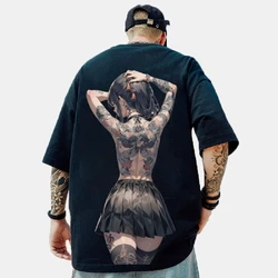 Camiseta masculina estampada em 3D, top preto extragrande, manga curta, moda de rua, roupas masculinas da moda, 2024