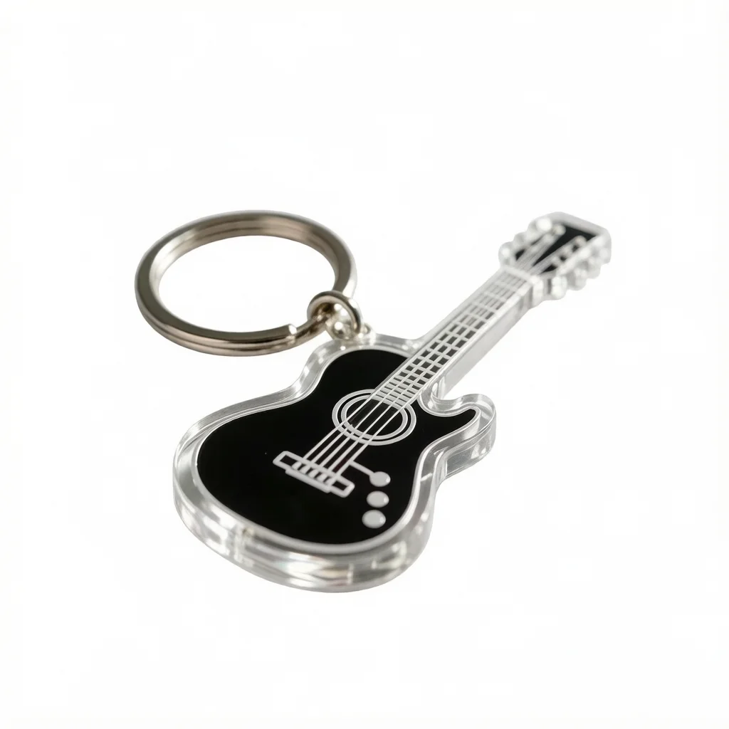 Porte-clés Guitare 2D Créatif en Acrylique, Minimaliste Noir & Argent, Breloque pour Sac à Dos, Décoration de Voiture, Pendentif Idéal pour les Amateurs de Musique