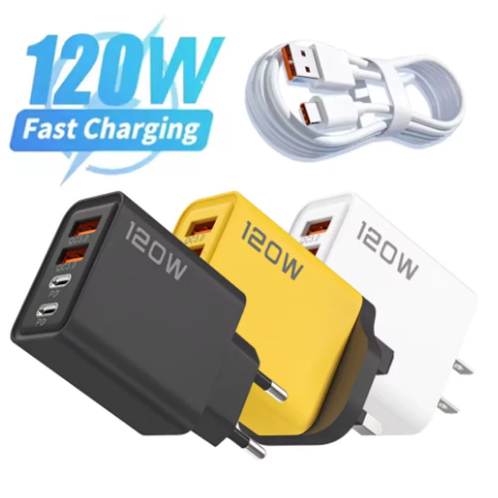 

Быстрое зарядное устройство PD/USB, 120 Вт, 4 порта, адаптер для быстрой зарядки USB типа C для iPhone, Samsung, Xiaomi, POCO Oneplus, настенное зарядное устройство для телефона USB