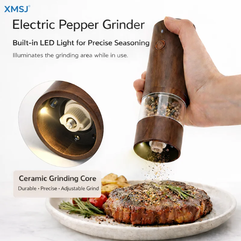 Electric Sea Salt And Pepper Grinder Set Adjustable Coarseness Refillable Battery Powered Kitchen Gadget Mills for Spices