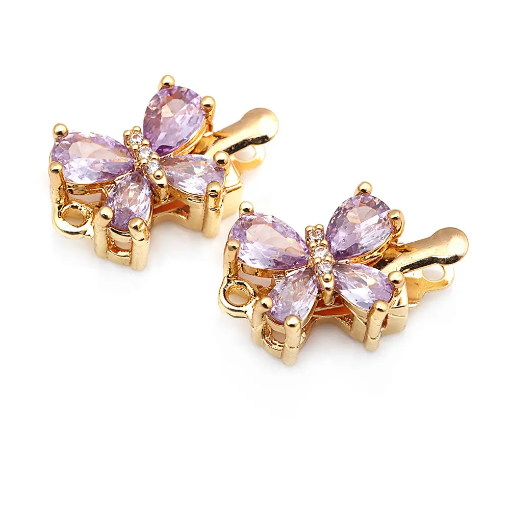 4 set 18K warna emas kuningan dan zirkon kupu-kupu 1 garis dan 2 garis kalung menghubungkan gesper Diy membuat Perhiasan Aksesoris