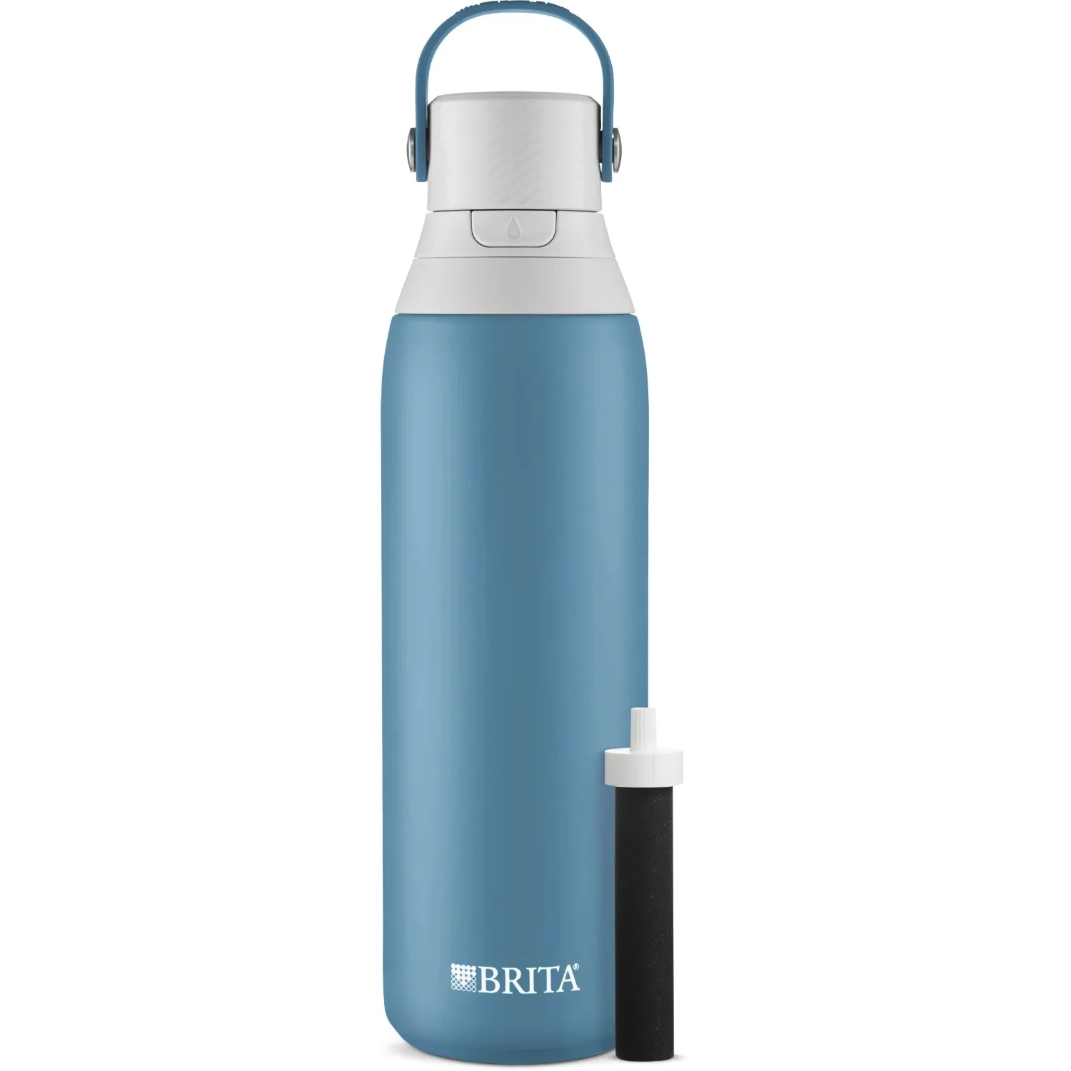 

Brita Premium Stainless Steel Leak Proof Filtered Water Bottle, Blue Jay, 20 fl oz