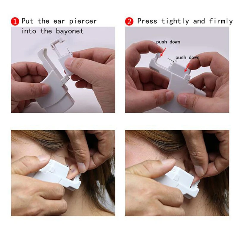 مجموعة أدوات مسدس ثقب الأذن الذاتي للاستعمال مرة واحدة مع ترصيع أقراط مقاس 4 مم