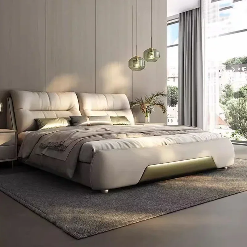 Soft Storage White Double Bed Headboard High End Elegant Twin Bed Frame Platform Safe Sleeping Cama De Casal Bedroom Furniture