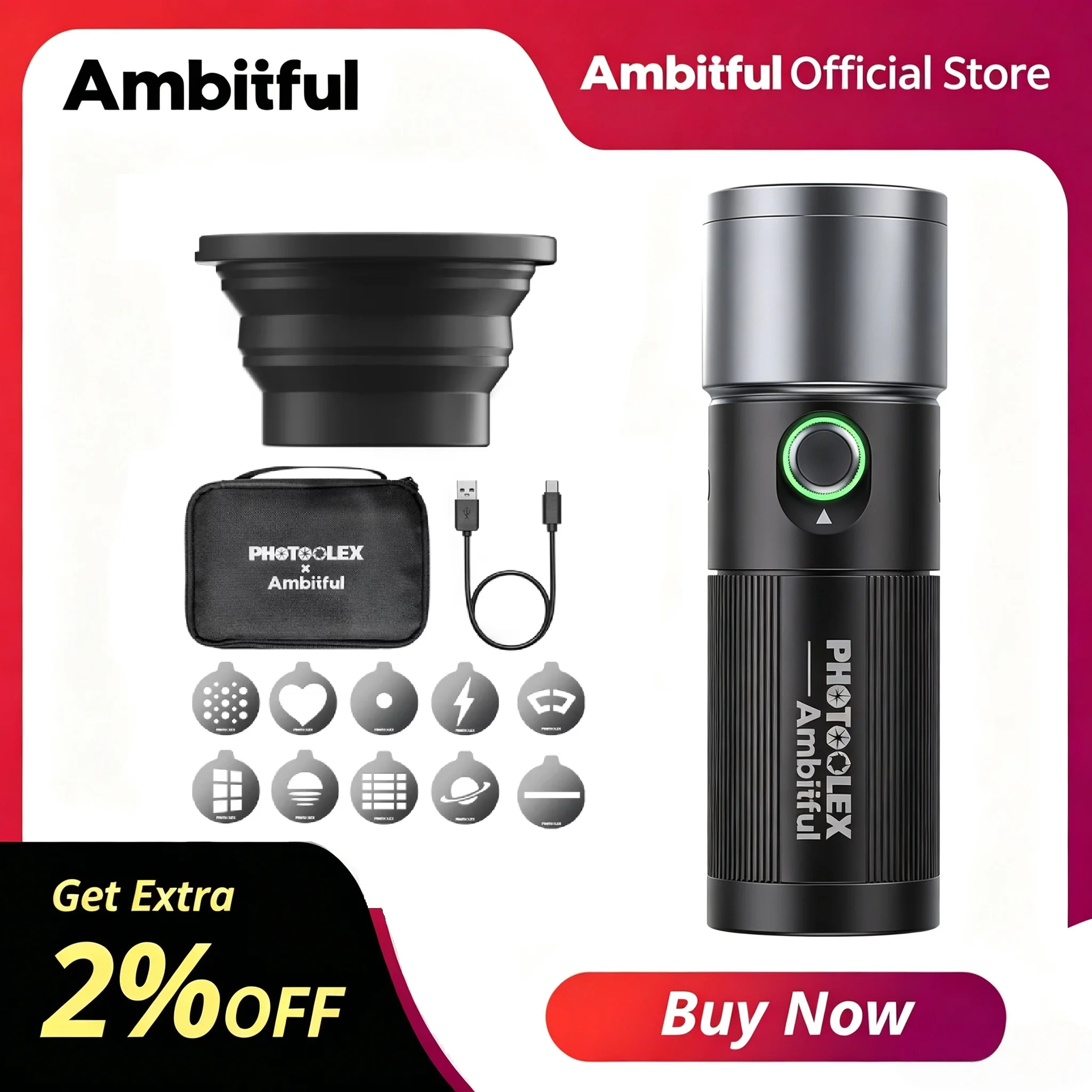 Ambitful 10W Flashlight Four Color Projection Light Built-in 8400mAh Rechargeable Battery For 4 Hours Full-Power Output Come