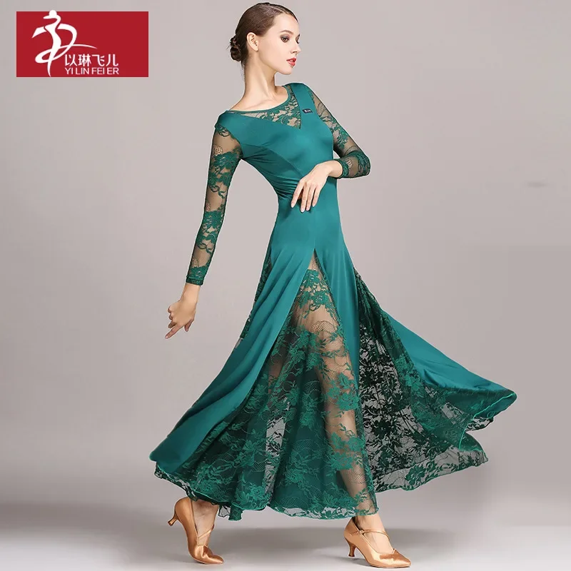 NEW Latin Ballroom Dance Dress Modern Waltz Tango Standard Lace Dress #S9010 evening dresses