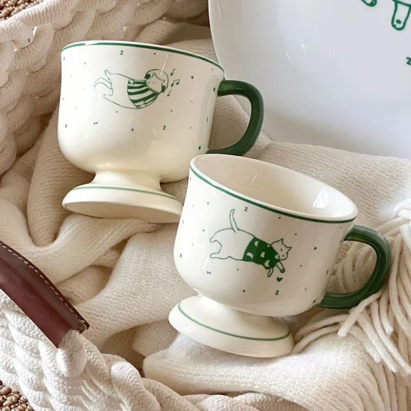 Cute Ceramic Tall Mug Cat Pattern Coffee Cups Household Drinking Utensil Accessories Cute Ceramic Cup High Quality Design Mug