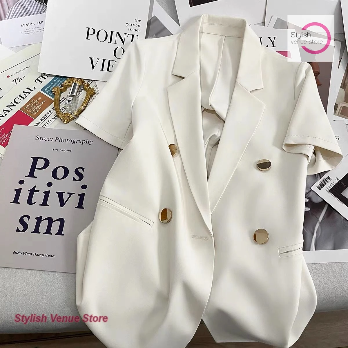 

Summer new high-grade suit jacket female Korean temperament age-reducing design thin suit jacket beige short-sleeved small suit