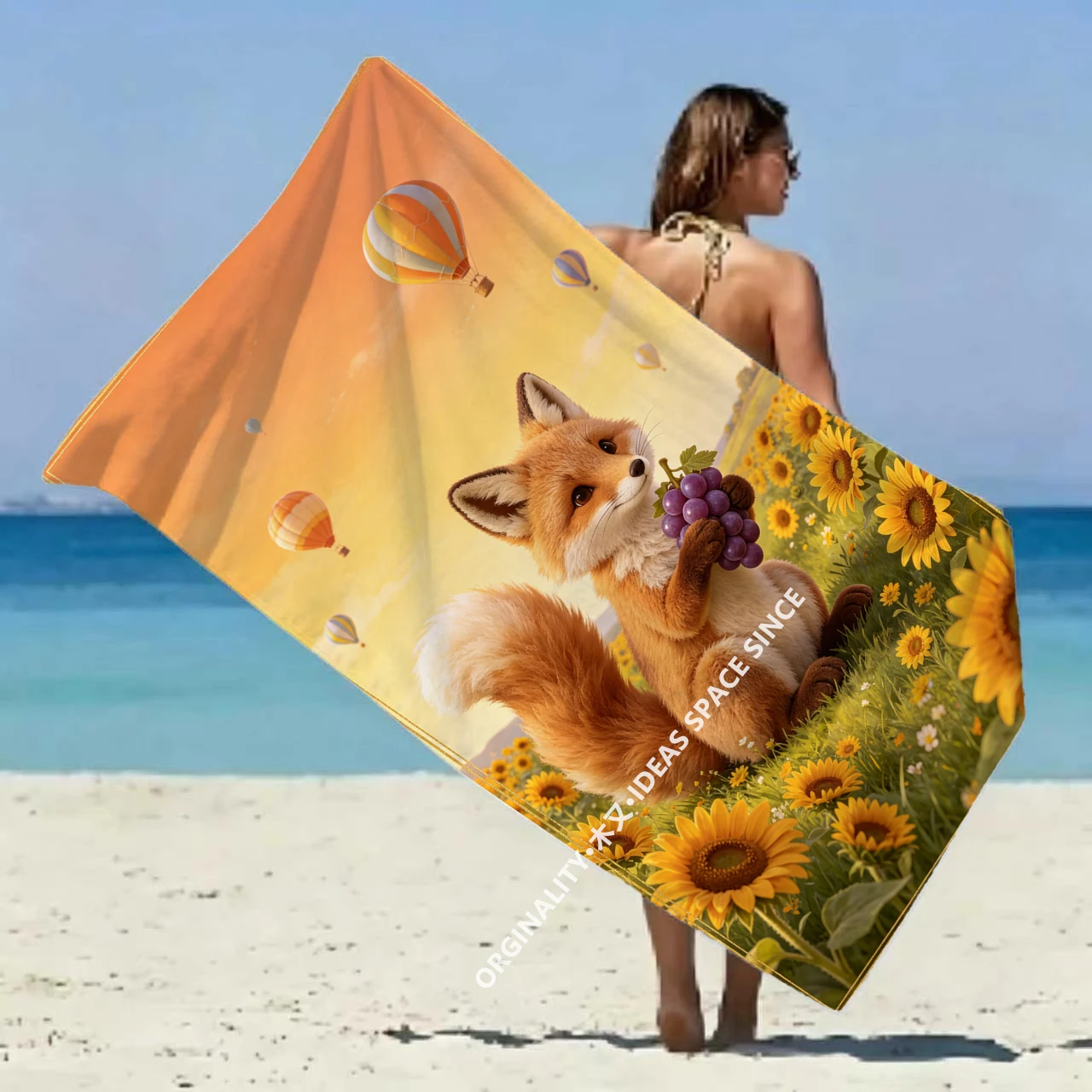Sunflower Fox Cute Beach Towel Patterned Sunscreen And Windproof Suitable For Swimming Pool Camping Travel