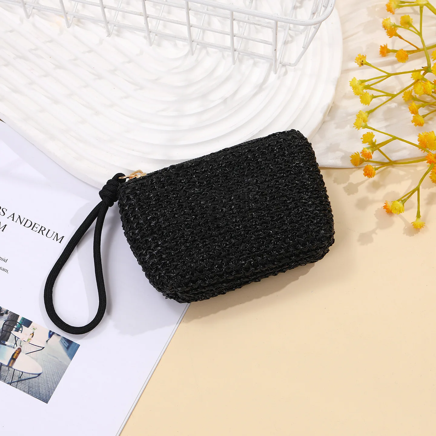 14pcs Coin Purses Women Weave Plain Printing Light Protable Small Wallet With String Mix Color