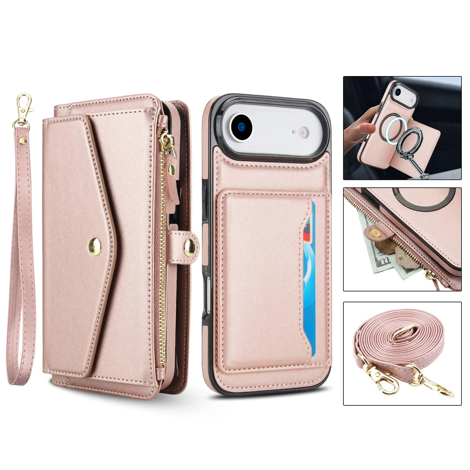 

For iPhone 17 Pro Max 17 Air Wallet Case, Wireless Charging with RFID Blocking Card Holder, Wallet Detachable Magnetic Case