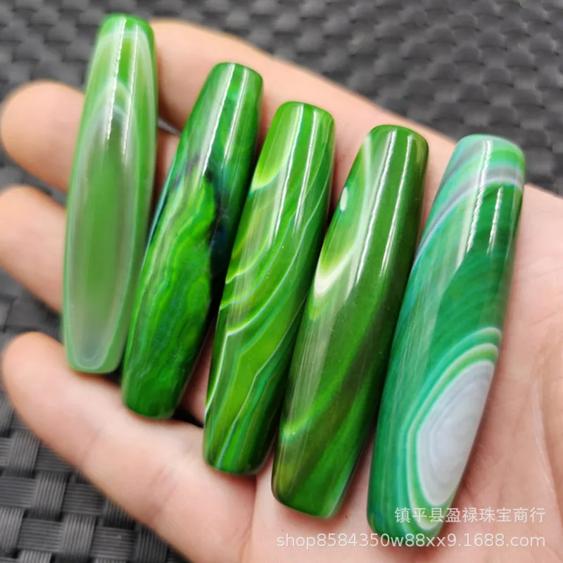 

Large Dzi Loose Green Silk Agate Rice Oval Jewelry Jade Beads