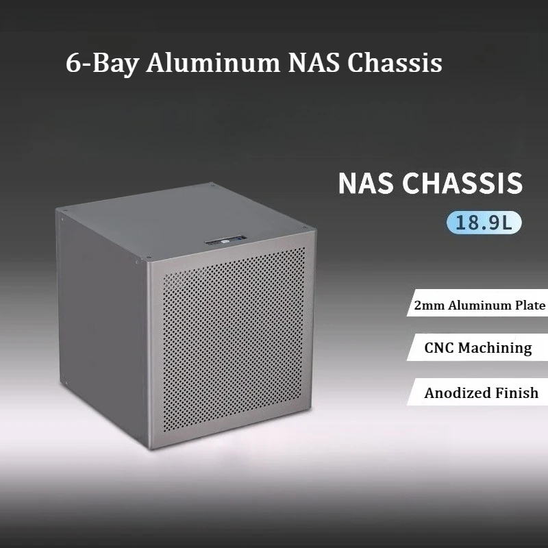 6-Bay NAS Case 2mm Anodized Aluminum MATX Motherboard ATX Power Supply Storage Server Chassis