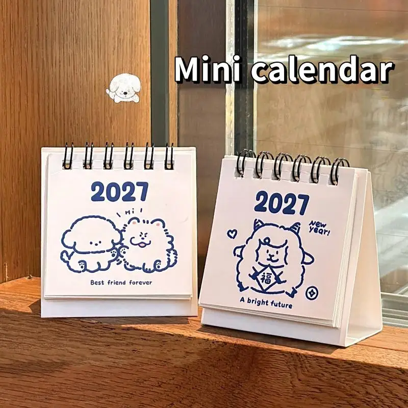 New 2027 Mini Desk Calendar With Cute Cartoon Prints Portable For Office Home Student Daily Time Management