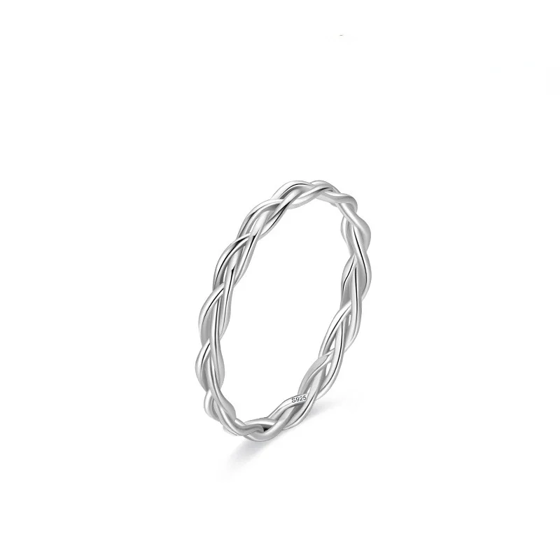 Fashion Versatile S925 Sterling Silver Fried Dough Fried Dough Twists Women's Woven Ring Simple Versatile Foldable Ring