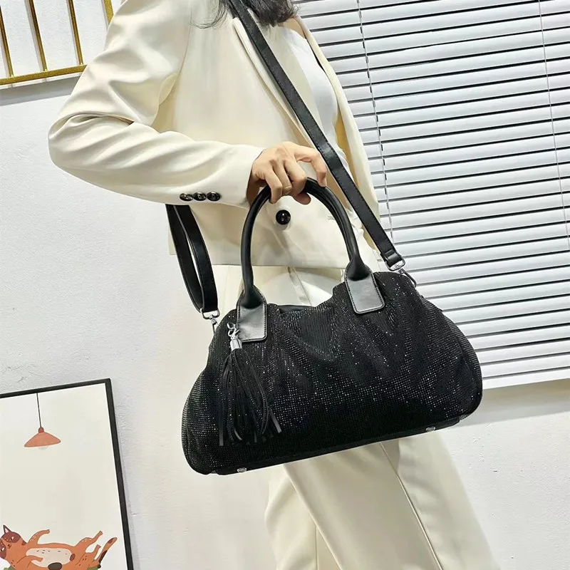 New diamond handbag female 2025 European American style fashion shining large capacity single shoulder crossbody bag for women