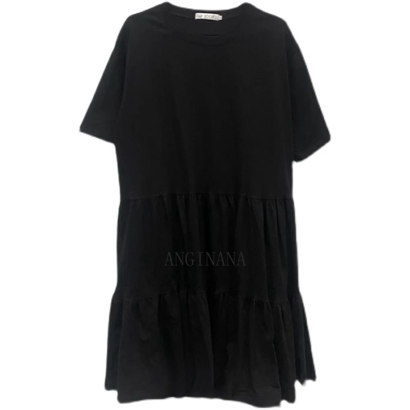 large size 10xl 150kg women\'s dress big size 7XL 8xl 9xl summer round neck short sleeve loose Bohemian oversized Dress Black