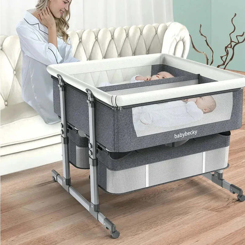 Twin Crib Baby Cot with Removable Center Divider & Breathable Mesh