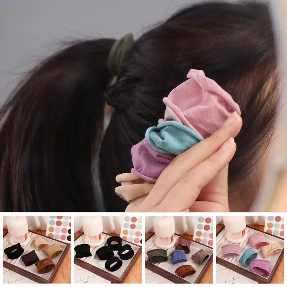 5pcs Simple Solid color Towel Head Rope Wide High Elastic Rubber Bands Headdress Hair Accessories Towel Hair Ties Women