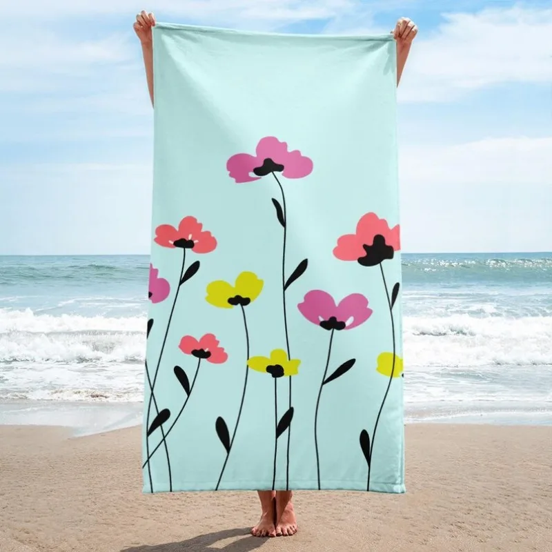 Watercolor Tulip Print Beach Towel Quick Dry Lightweight Absorbent Cute Colorful Floral Design Towel for Summer Vacation Pool