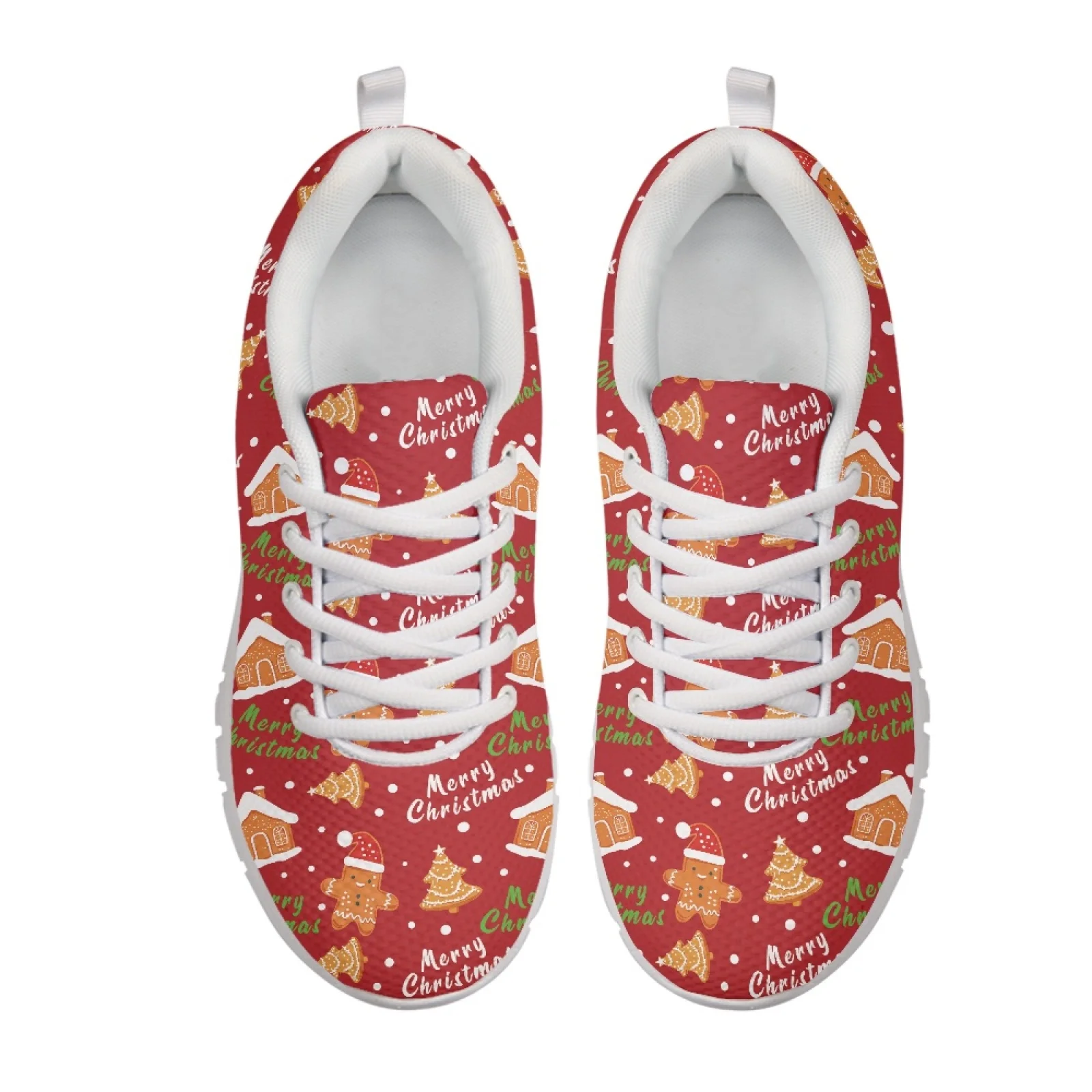 Coloranimal Christmas Lace up Athletic Sneakers Featuring Gingerbread Cookies, Mesh EVA Sole Running Shoes for Gym Casual Hiking