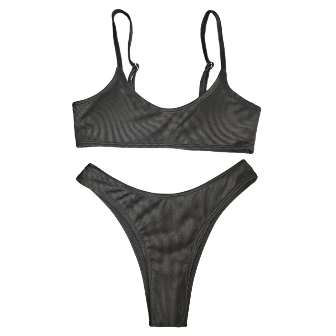 Gerippter Bikini mit hohem Beinausschnitt, Damen-Badeanzug, zweiteiliges Bikini-Set, brasilianischer Schnitt, gepolstert, Badebekleidung, Badeanzug, Modell V7126. – Detail 12