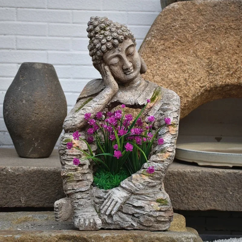 Outdoors Buddha Statue Succulent Flowerpot Retro Flowing Landscaping Layout Garden Landscape Courtyard Sculpture Decoration