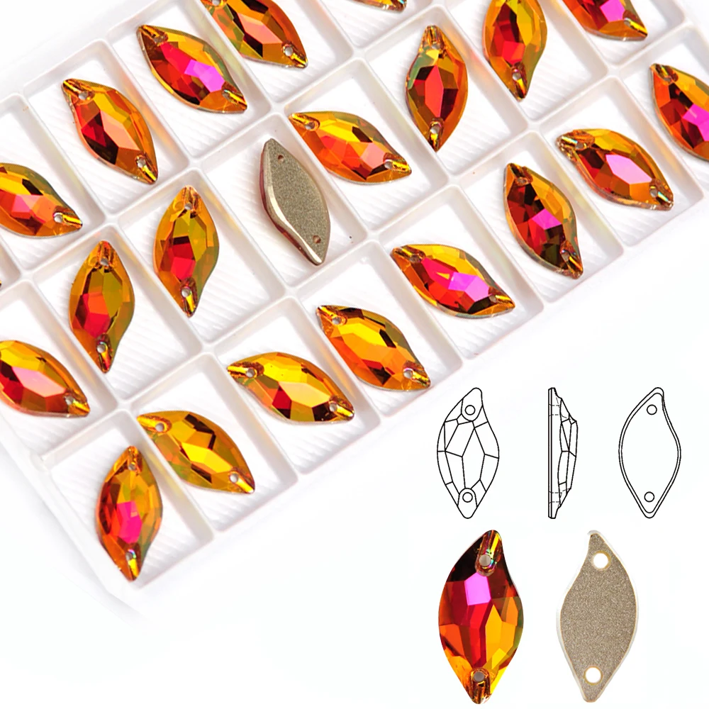 K9 زجاج بلينغ ستراس سلسلة نجمي الوردي تألق ورقة شكل زجاج كريستال خياطة على حجر الراين لأزياء الأداء الملابس #1