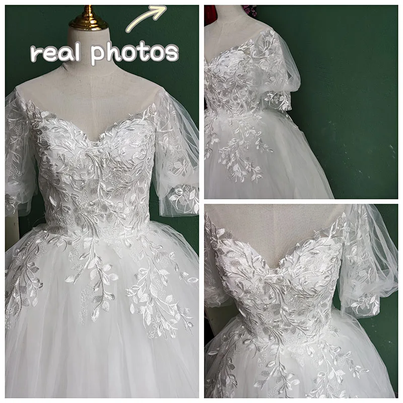 Sexy Ilusão V Pescoço Lanterna Manga 2023 Novo Vestido De Casamento Do Laço Bordado Flor Plus Size Princesa Vestido De Noiva Robe De Mariee