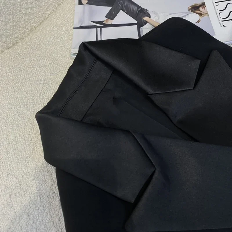 Blazer negro sin mangas para mujer, vestidos con abertura frontal alta, Peplums de estilo de diseñador, ropa de encaje fruncido ajustada, novedad de 2021