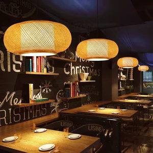 Handgefertigte hölzerne Bambus -Kronleuchter, natürliche schlechtere Lampe, kreativer Rattananhänger, japanisches Restaurant Licht, dekorative Beleuchtung 12 Hauptverkäufe Abajur Bamboo - №8