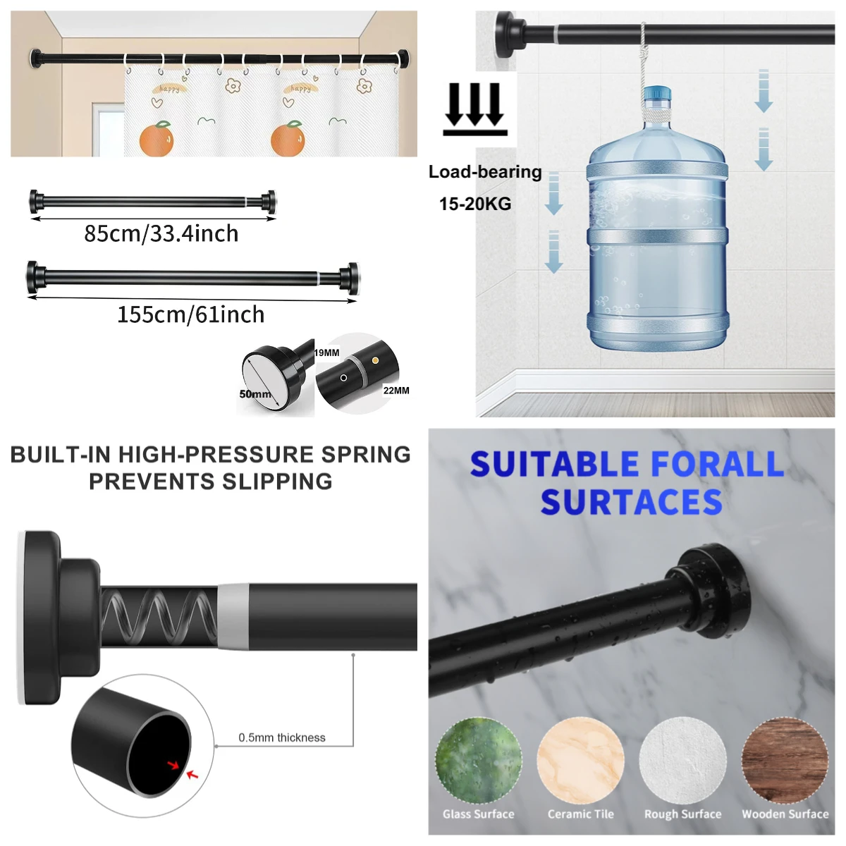 تمديد دش قضيب الستارة الستار التوتر القطب 50-260 سنتيمتر لا الحفر تلسكوبي الستار القطب قابل للتعديل قوي دش السكك الحديدية