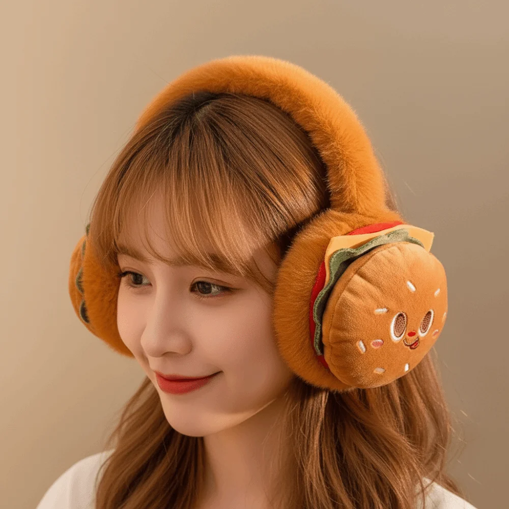 Warm Soft Hamburger Ear Warmer Thickened Funny Ear Cover Windproof Foldable Cold Protection Earmuffs Student