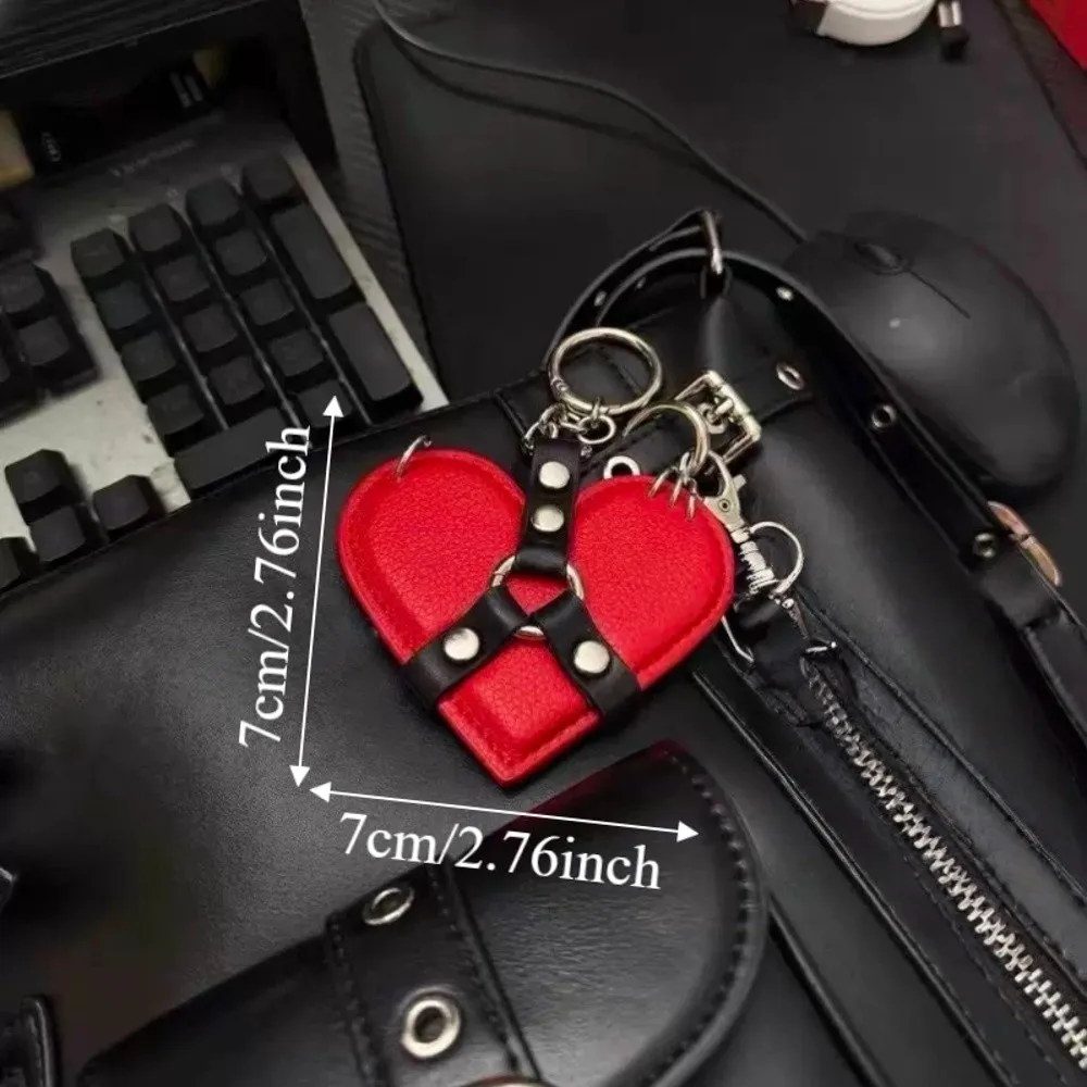 Fashion Y2K Rivet Heart Bag Charm Punk Gothic Leather Heart Keychain Black Red Bag Pendant Bag Hanging view 6