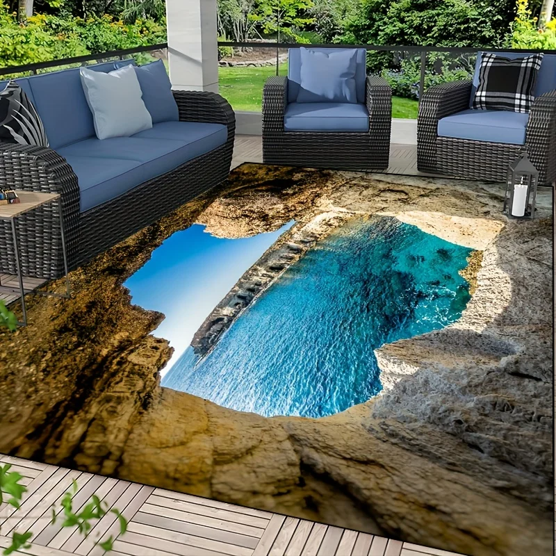 

3D Ocean View Rug for Beach House Decor Illusion Floor Mat Living Room Furniture Accessories