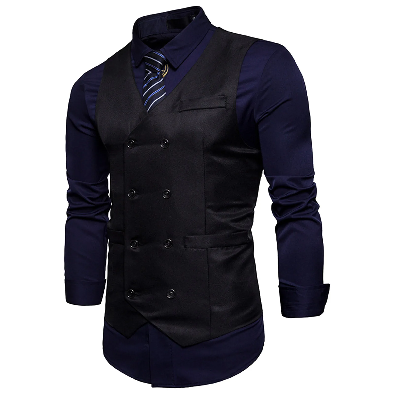 Men’s Solid Double Breasted Dress Vest 2024 New Slim Fit Formal Business Sleeveless Waistcoat Elegant Male Chaleco Hombre Suit