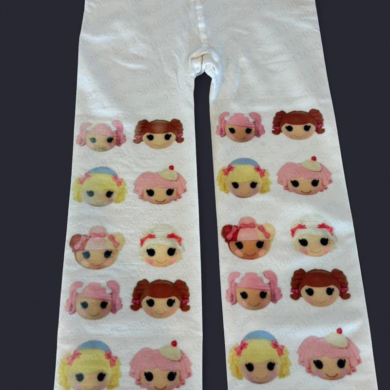 

Kawaii White Cute Cartoon Printed Long Socks Harajuku Over Knee High Socks Pantyhose Y2K Style Role Playing Socks 2000s Emo girl