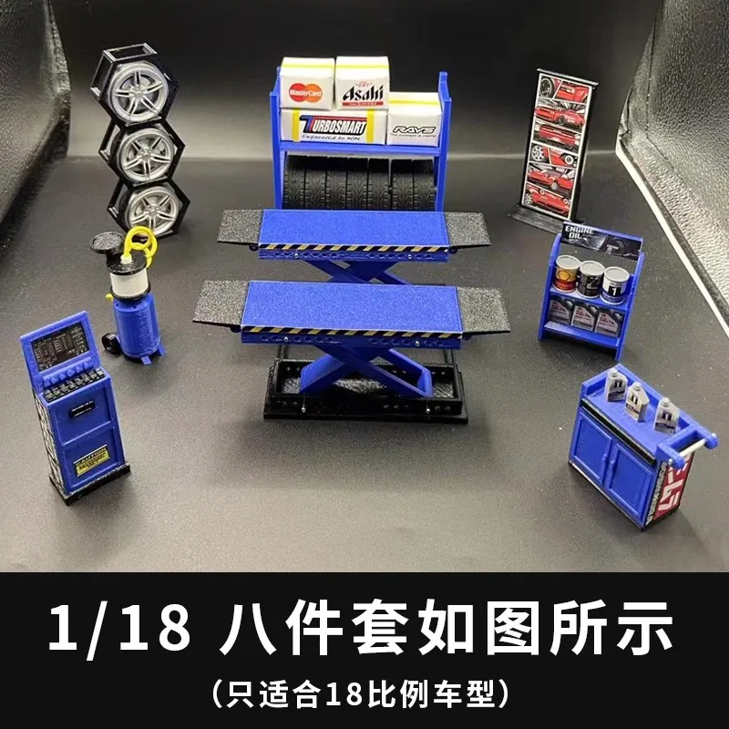 1/18 escala de plástico modelo de carro cena conjunto de acessórios de oito peças ferramenta de oficina diorama
