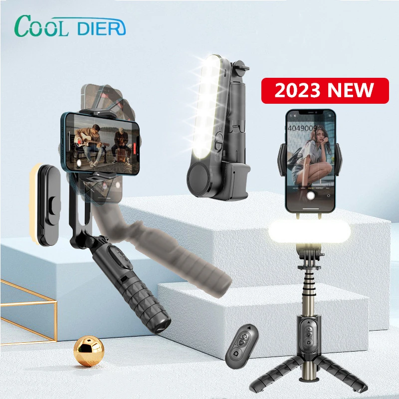 COOL DIER 2024 NEW Wireless Foldable Gimbal Stabilizer Selfie Stick Handheld Gimbal With Bluetooth Shutter Fill Light for iphone